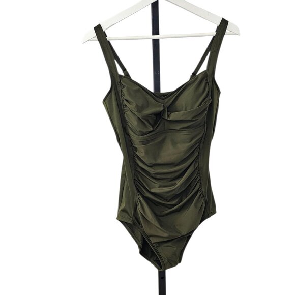 Miradonna by Miraclesuit Ruched One Piece Swimsuit, Flattering, Green, Size 14 - Picture 1 of 11